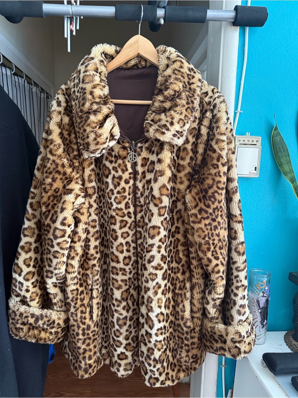 Reversible D&B Leopard Print Teddy Jacket - Faux Fur Coat/Water Resistant